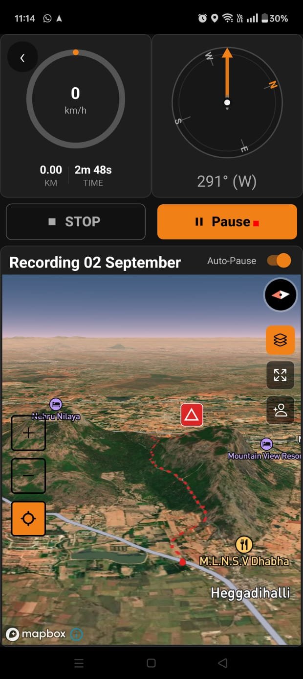 TripQube off-road recording dashboard with speed and compass