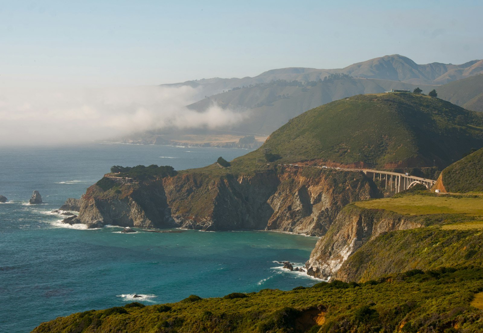 Motorcycle on the Pacific Coast Highway along the California coast